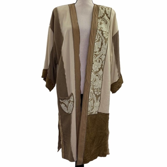 EMBROIDERED Open Front Long Trench Jacket Coat 12 - Picture 1 of 9